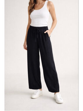 Vince Black Wide Leg Lounge Pants Elastic Waist Relaxed XS